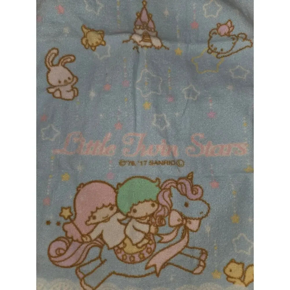 Vintage Pastel Blue Sanrio Little Twin Stars Face Towel Kiki Lala Unicorn 1976